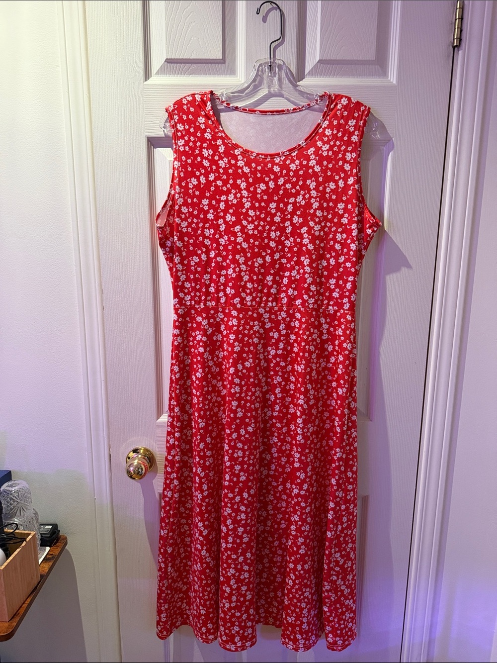 Red Floral Sleeveless Midi Dress